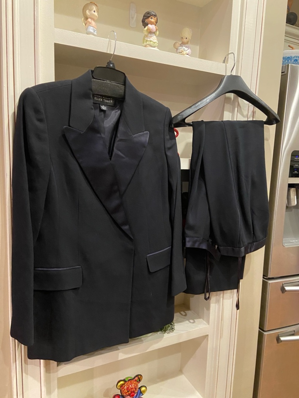 Vintage Linda Allard Ellen Tracy Black Satin-Trim two-Piece Suit